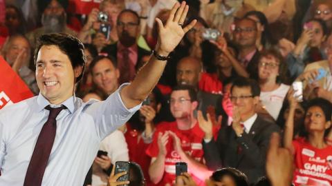 Newly elected Canadian PM Justin Trudeau during the Canadian Federal Election at the Embassy Grand Convention Centre in Brampton. August 25, 2015. (Steve Russell/Toronto Star via Getty Images)