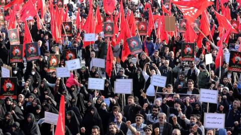 Iranians gather during a demonstration against the execution of prominent Shiite Muslim cleric Nimr al-Nimr by Saudi authorities, at Imam Hossein Square in the capital Tehran on January 4, 2016. (ATTA KENARE/AFP/Getty Images)