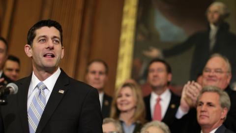 Speaker of the House Paul Ryan (R-WI) delivers remarks before signing legislation to repeal the Affordable Care Act in the Rayburn Room at the U.S. Capitol January 7, 2016 in Washington, DC. (Chip Somodevilla/Getty Images)