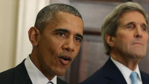 U.S. President Barack Obama, with U.S. Secretary of State John Kerry (R), at the White House November 6, 2015 in Washington, DC. (Mark Wilson/Getty Images)