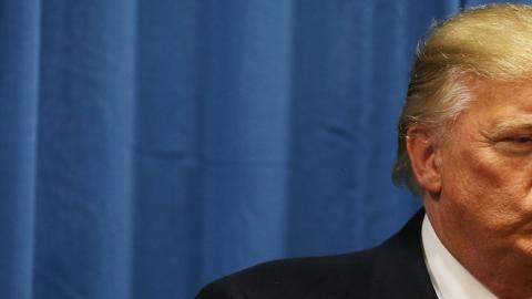 Republican presidential candidate Donald Trump waits to be introduced during a campaign event at the University of Iowa on January 26, 2016 in Iowa City, Iowa. (Joe Raedle/Getty Images)