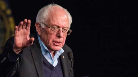 Democratic presidential hopeful Sen. Bernie Sanders (D-VT) speaks at a campaign rally at Palace Theater on February 8, 2016 in Manchester, New Hampshire. (Andrew Burton/Getty Images)