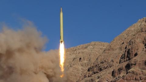 A long-range Qadr ballistic missile is launched in the Alborz mountain range in northern Iran on March 9, 2016. (MAHMOOD HOSSEINI/AFP/Getty Images)