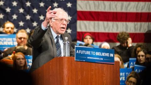 Democratic presidential candidate Bernie Sanders speaks during a rally in Dearborn, Michigan, March 7, 2016. (GEOFF ROBINS/AFP/Getty Images)