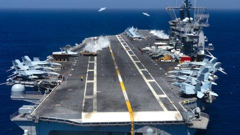 U.S. aircraft assigned to Carrier Air Wing 9 launch from the flight deck of the USS John C. Stennis in the Pacific Ocean, May 1, 2015. (DoD/Released)