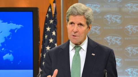 U.S. Secretary of State John Kerry delivers a statement on Daesh and Genocide in the Press Briefing Room at the U.S. Department of State in Washington, D.C., on March 17, 2016. [State Department/Flickr]