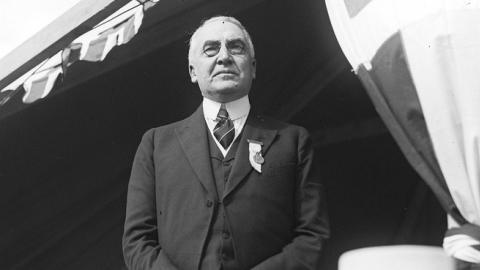 Pres. Harding in grandstand at Plymouth celebration, 1920. (Boston Public Library/Leslie Jones/Flickr)