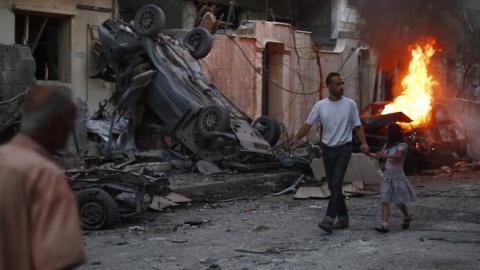 After-effects of Assad regime forces' air-strike in Douma District of East Ghouta region of Damascus, Syria on August 24, 2015. (Motaseem Rashed/Anadolu Agency/Getty Images)