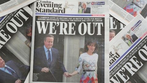 An arrangement of newspapers pictured in London on June 24, 2016. (DANIEL SORABJI/AFP/Getty Images)