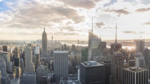 Skyscrapers in the New York City skyline during sunset, seen from the Rock observation center (Photo by Roberto Machado Noa/LightRocket via Getty Images)