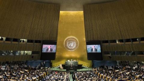 U.N. Secretary General Ban Ki-moon addresses the United Nations General Assembly at UN headquarters, September 20, 2016 in New York City. (Drew Angerer/Getty Images)