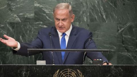 Prime Minister of Israel Benjamin Netanyahu addresses the United Nations General Assembly at UN headquarters, September 22, 2016 in New York City. (Drew Angerer/Getty Images)