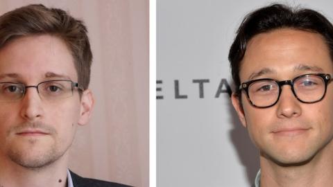 Edward Snowden (L) during an interview in December 2013 in Moscow, Russia and Joseph Gordon-Levitt (L) at Milk Studios on April 5, 2014 in Hollywood, California. (Barton Gellman/Michael Buckner/Getty Images)