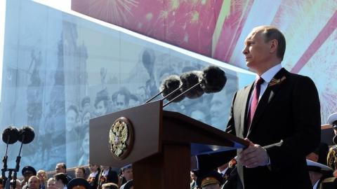 Russian President Vladimir Putin at the military parade on Red Square. (Media from the Office of the President of Russia)