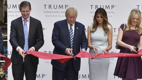 Donald Trump Jr, Eric Trump, President-Elect Donald Trump, Melania Trump, Tiffany Trump, and Ivanka Trump at the grand opening of the Trump International Hotel in Washington, DC on October 26, 2016. (MANDEL NGAN/AFP/Getty Images)