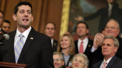 Speaker of the House Paul Ryan (R-WI) delivers remarks before signing legislation to repeal the Affordable Care Act in the Rayburn Room at the U.S. Capitol, January 7, 2016. (Chip Somodevilla/Getty Images)