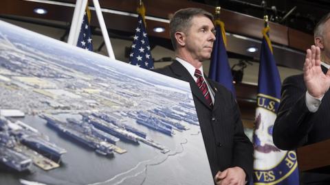 Rep. Randy Forbes, R-Va., chairman of the House Armed Services Committee's Seapower and Projection Forces Subcommittee, with Rep. Robert Wittman, R-Va., holds a news conference in the Capitol on Tuesday, Feb. 26, 2013. (Bill Clark/CQ Roll Call)