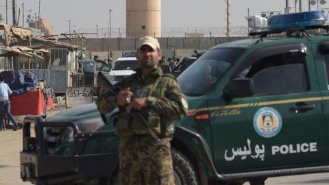 An Afghan security personnel keeps watch near the largest US military base in Bagram, 50 km north of Kabul, after an explosion on November 12, 2016.  (SHAH MARAI/AFP/Getty Images)