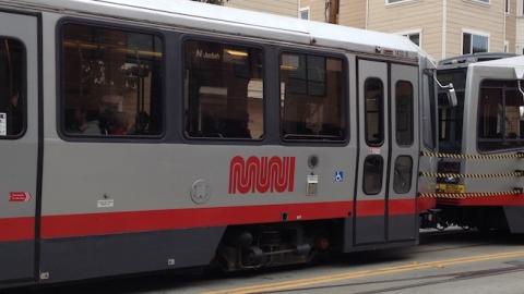 Mobile Sfmta muni light rail train, San Francisco, CA, August 19, 2014. (Joey Kotfica/Getty Images)