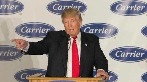 President-elect Donald Trump speaks to workers at Carrier air conditioning and heating on December 1, 2016 in Indianapolis, Indiana. (Tasos Katopodis/Getty Images)