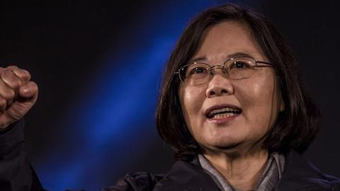 Democratic Progressive Party (DPP) presidential candidate Tsai Ing-wen waves to supporters during a rally campaign ahead of the Taiwanese presidential election on January 15, 2016 in Taipei, Taiwan. (Ulet Ifansasti/Getty Images)