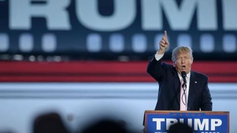 US presidential hopeful Donald Trump speaks during a rally March 14, 2016 in Vienna Center, Ohio. (BRENDAN SMIALOWSKI/AFP/Getty Images)