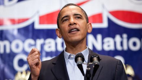 President Barack Obama delivers remarks at the Democratic National Committee winter meeting on February 6, 2010 in Washington, DC. (Brendan Hoffman/Getty Images)