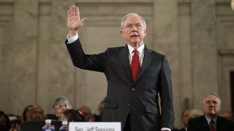 Sen. Jeff Sessions (R-AL) is sworn in before the Senate Judiciary Committee during his confirmation hearing to be the U.S. attorney general January 10, 2017 in Washington, DC. (Chip Somodevilla/Getty Images)