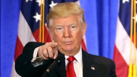 President-elect Donald Trump speaks at a news cenference at Trump Tower on January 11, 2017 in New York City. (Spencer Platt/Getty Images)