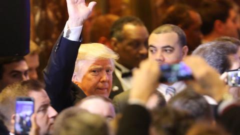 President-elect Donald Trump arrives at a news conference at Trump Tower on January 11, 2017 in New York City. (Spencer Platt/Getty Images)