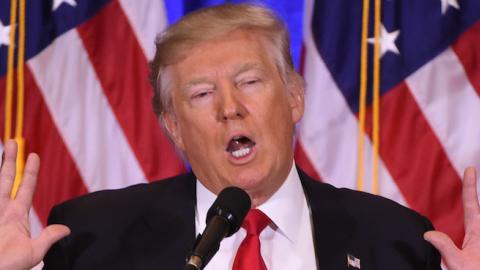 US President-elect Donald Trump answers journalists questions during a press conference on January 11, 2017 in New York. (DON EMMERT/AFP/Getty Images)