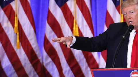 President-elect Donald Trump speaks at a news conference at Trump Tower on January 11, 2017 in New York City. (Spencer Platt/Getty Images)