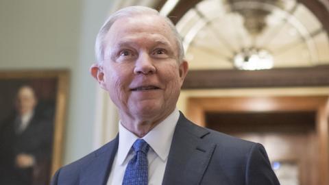 Sen. Jeff Sessions, R-Ala., nominee for attorney general, makes his way to the Senate Policy luncheons in the Capitol, January 31, 2017. (Tom Williams/CQ Roll Call)