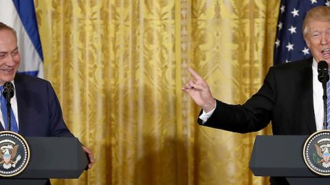 U.S. President Donald Trump (R) and Israel Prime Minister Benjamin Netanyahu (L) answer questions during a joint news conference in the East Room of the White House February 15, 2017 in Washington, DC. (Win McNamee/Getty Images)