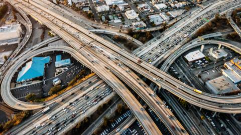 Helicopter point of view of Los Angeles highway interchanges. (EXTREME-PHOTOGRAPHER/Getty Images)