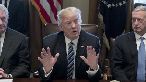 President Donald Trump holds a meeting with members of his cabinet including Secretary of State Rex Tillerson (L) and Secretary of Defense James Mattis (R) in the Cabinet Room of the White House on March 13, 2017(Michael Reynolds-Pool/Getty Images)