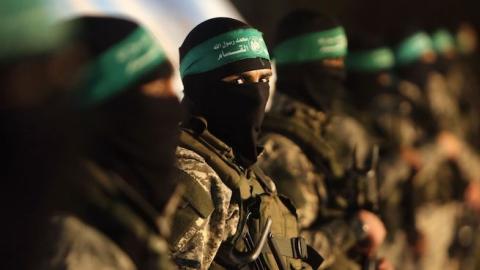 Palestinian members of the Ezzedine al-Qassam Brigades, the armed wing of the Hamas movement, take part in a gathering on January 31, 2016 in Gaza city (MAHMUD HAMS/AFP/Getty Images)