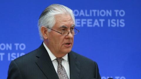 US Secretary of State Rex Tillerson makes an opening speech during the Ministers of the global coalition on the defeat of Daesh, in Washington, United States on March 22, 2017. (Cem Ozdel/Anadolu Agency/Getty Images)