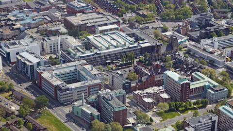 Aerial view of the buildings of the 'University of Manchester' and 'Manchester Medical School' in Manchester (Allan Baxter/Getty Images)