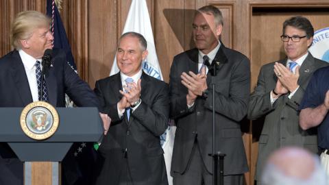 US President Donald Trump makes remarks prior to signing an Energy Independence Executive Order at the Environmental Protection Agency (EPA) Headquarters on March 28, 2017 in Washington, DC. (Ron Sach-Pool/Getty Images)