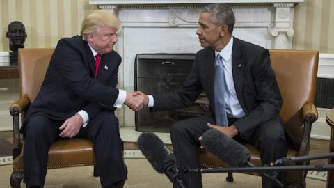 President Barack Obama shakes hands with President-elect Donald Trump in the Oval Office of the White House in Washington, Thursday, Nov. 10, 2016. (Jabin Botsford/The Washington Post via Getty Images)