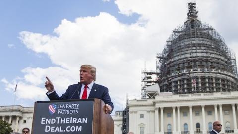 Candidate for the Republican Presidential nomination Donald Trump speaks out against President Obama's nuclear agreement with Iran in at the U.S. Capitol in Washington, DC, September 9, 2015. (Samuel Corum/Anadolu Agency/Getty Images)