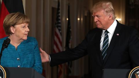 U.S. President Donald Trump holds a joint press conference with German Chancellor Angela Merkel, March 17, 2017 (Justin Sullivan/Getty Images)