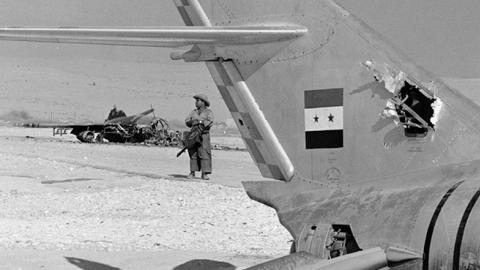 Burnt out Egyptian aircraft at El-Arish base in Sinai after a pre-emptive attack by Israelis during the Six-Day War (Terry Fincher/Getty Images)