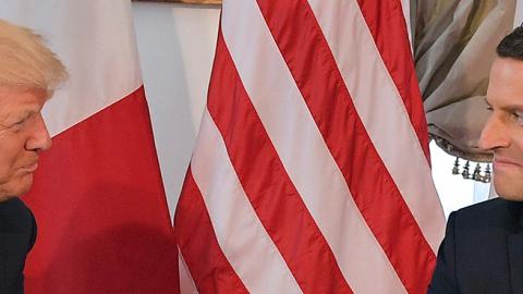 US President Donald Trump and French President Emmanuel Macron in Brussels, May 25, 2017 (MANDEL NGAN/AFP/Getty Images)