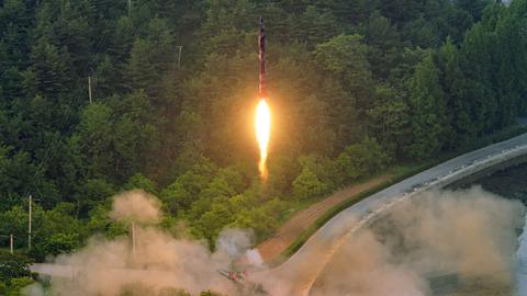 This undated photo released by the official Korean Central News Agency on May 30, 2017 shows a test-fire of a ballistic missile at an undisclosed location (STR/AFP/Getty Images)
