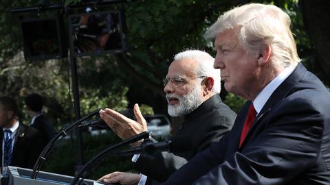 U.S. President Donald Trump and Indian Prime Minister Narendra Modi deliver joint statements in the Rose Garden of the White House June 26, 2017 (Win McNamee/Getty Images)
