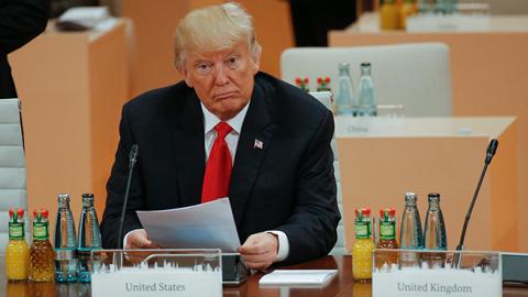 US president Donald Trump ahead of the third plenary session of the G20 summit in Hamburg, Germany, July 8, 2017 (Jaap Arriens/NurPhoto via Getty Images)