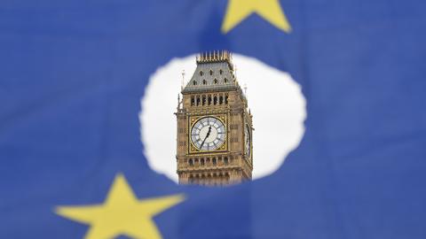 Anti-Brexit demonstrators show EU flags outside Downing Street and the Houses of Parliament, London, March 29, 2017 (Alberto Pezzali/NurPhoto via Getty Images)