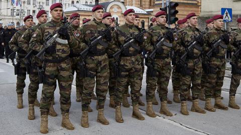 Republika Srpska Anti-terrorist squad march during a parade celebrating the illegal statehood day of the Serbian entity Republika Srpska, January 9, 2017 (Pierre Crom/Getty Images)